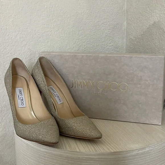Jimmy Choo Romy 85 SIZE 39.5 Glitter Pointy Toe Pumps - Picture 5 of 9